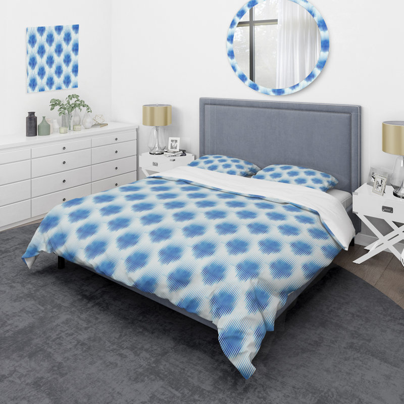 Ensemble de housse de couette à motif ikat bleu indigo, Housse de couette pour grand lit et 2 taies décor