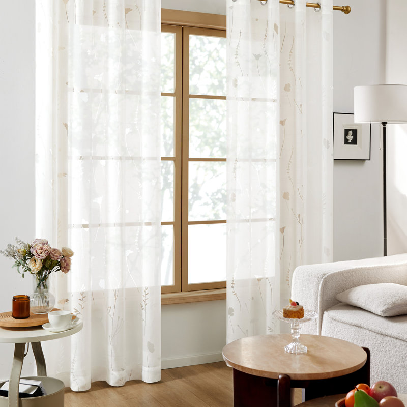 Petrice Sheer Curtain Pair, 52" W x 63" L, Beige
