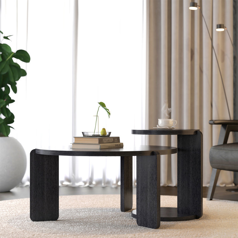 Ensemble de 2 tables basses gigognes 32,68 pouces de 83 cm de diamètre avec tables de bout (table basse incluse), Noir