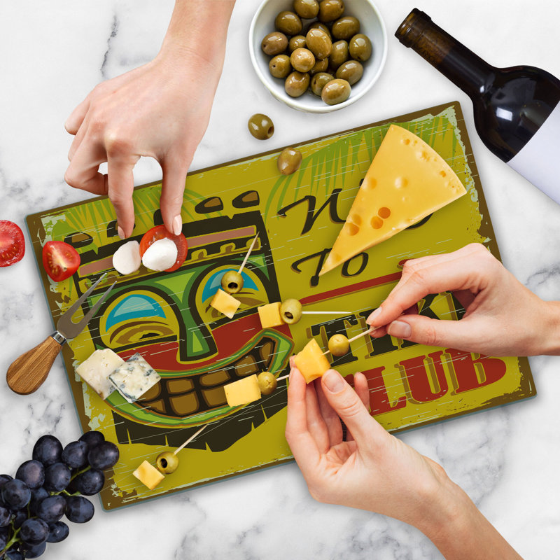 Ambesonne Tiki Bar Cutting Board Large Size Way to Tiki Club Multicolor