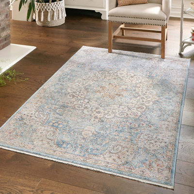 Tapis oriental bleu / rouille / ivoire Kaleigh