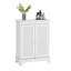 Armoire de rangement élégante en rotin pour salle de bain à deux portes avec cloison réglable pour une utilisation multifonctionnelle dans le salon, la cuisine et la salle de bain, blanc