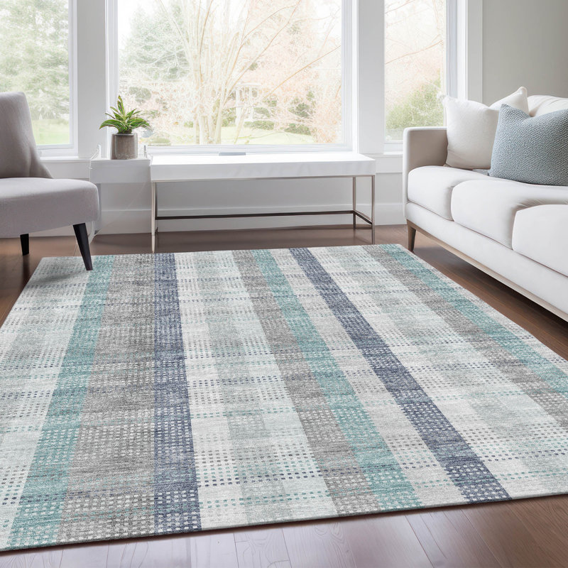 Tapis argenté de qualité supérieure lavable à la machine Prisco, Rectangle 9 pi x 12 pi