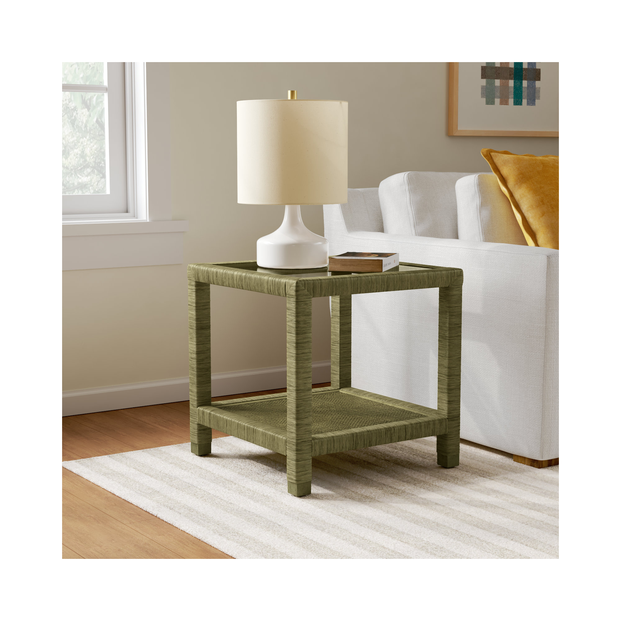 Graham Glass End Table, Brass