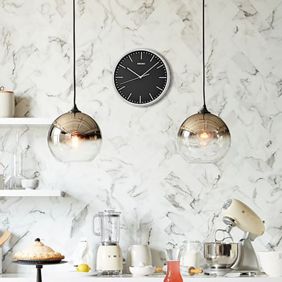 QHA009SLH Wall Clock, Metallic Silver-Tone