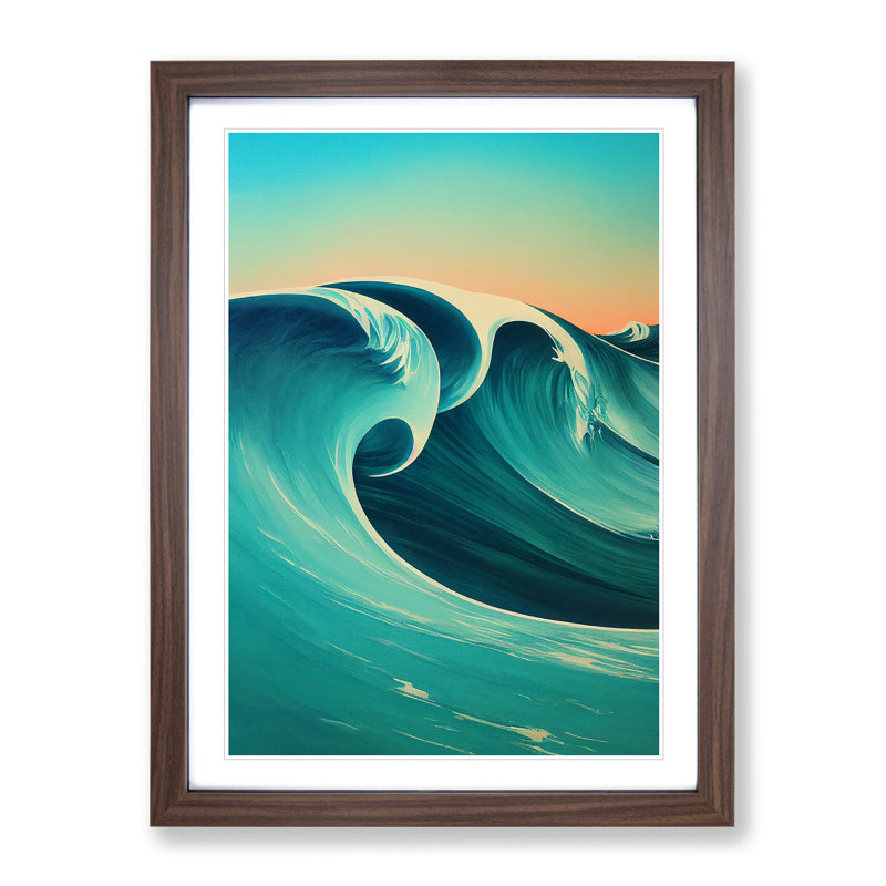 XV1022-3053X Ocean Wave At Sunset No.8 - Single Picture Frame Print, 64cm H x 46cm W, Walnut