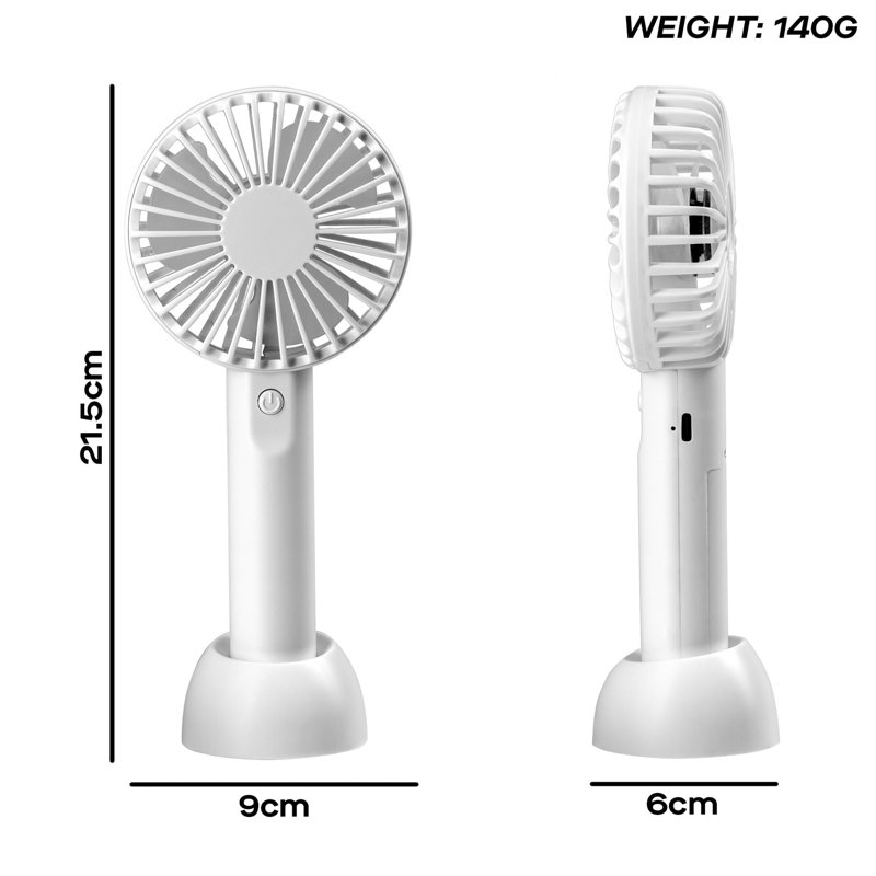 Daewoo Rechargeable Mini Handheld Travel Fan, 3 Inch Portable Desk Fan with Stand, USB C Charging and 3 Speeds