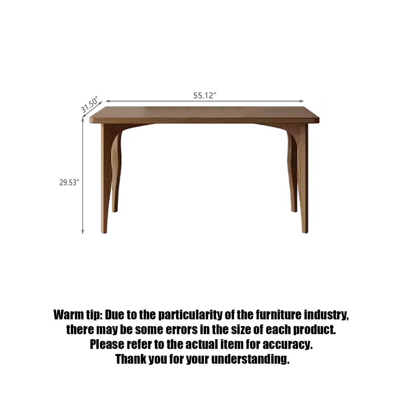 French modern-style rectangular solid wood dining table, 29.53"H x 55.12"L x 31.5"W