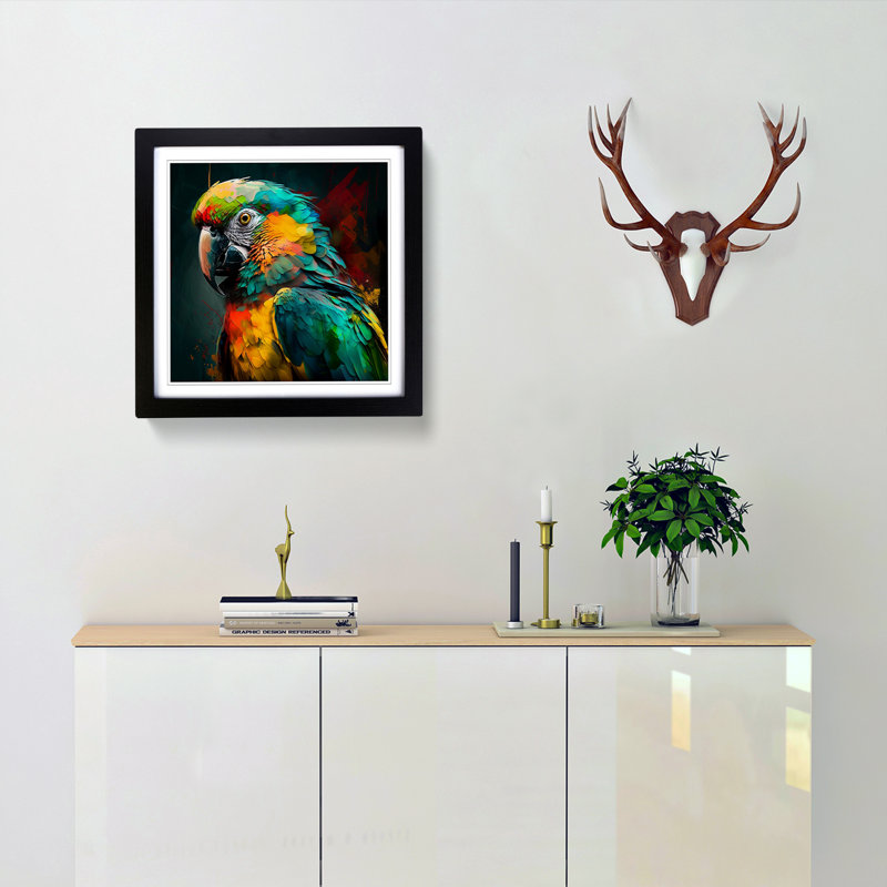 Parrot Expressionism No.1 - Framed Print, Black