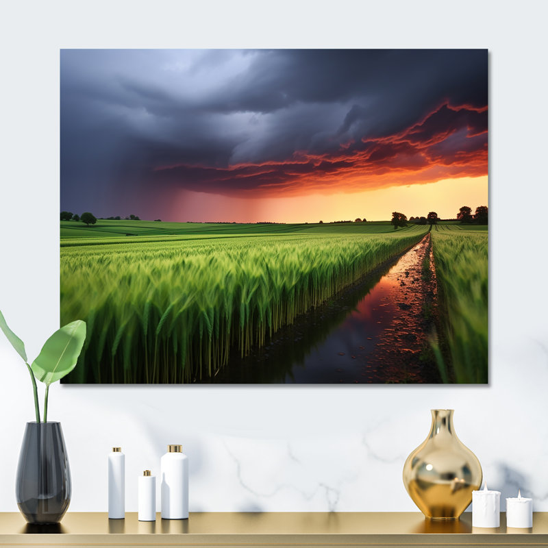 Tempête à la ferme, paysage I - tempêtes, art mural en métal, H 12 po x l 20 po x P 1 po
