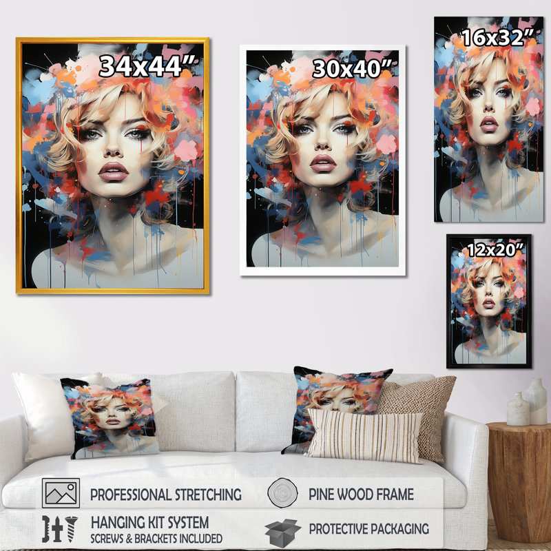 «Marilyn Monroe Blooming Beauty», H 40 po x l 30 po x P 1,5 po, Cadre doré simple