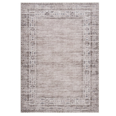 Machine Washable Rug for Living Room, Non-Slip Non-Shedding Rug, Low Pile Traditional Border Carpet, Indoor Foldable Floor Covering for Nursery, Bedroom, Dining Room
