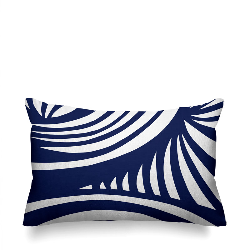 Abstract Outdoor Reversible Throw Pillow, Navy Blue