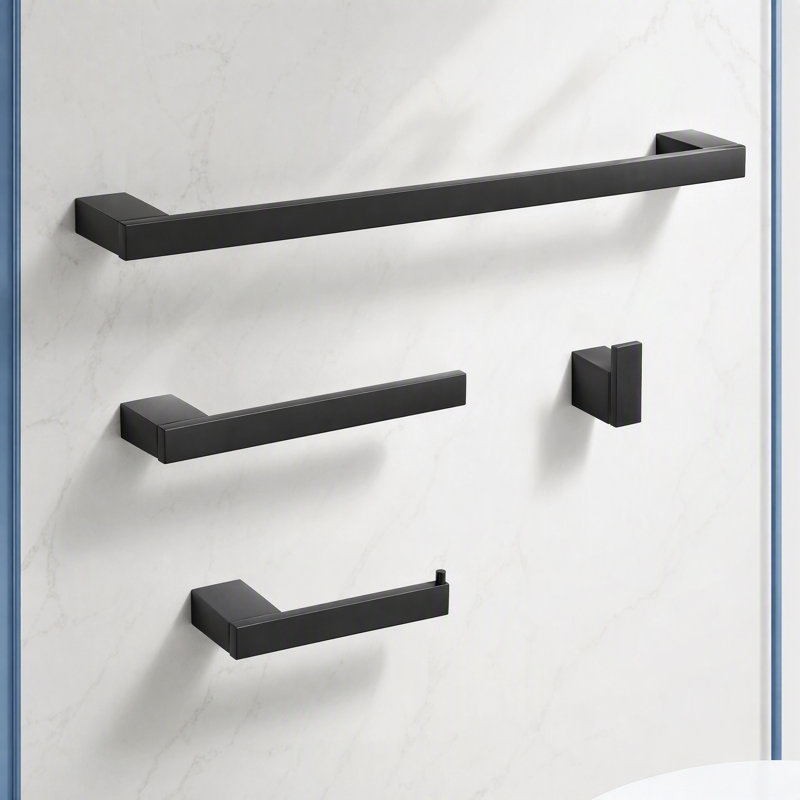 Ensemble de quincaillerie de salle de bain moderne carré noir mat 4 pièces