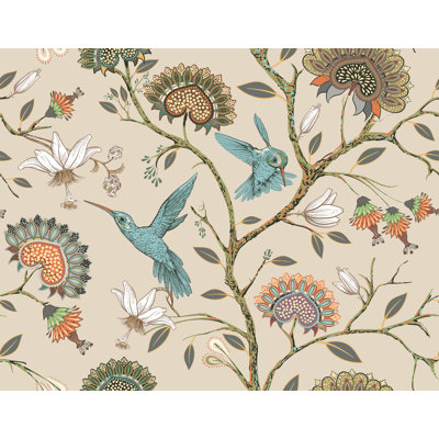 Papier peint floral avec colibris