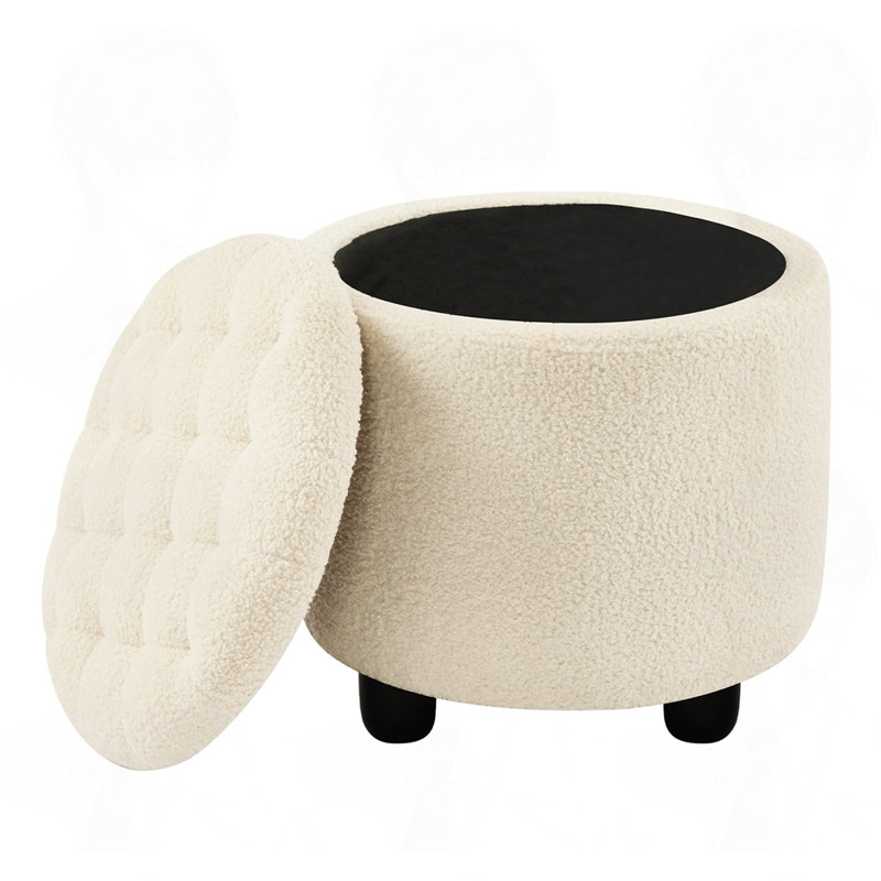 Repose-pieds capitonné avec rangement Modern, Tissu blanc