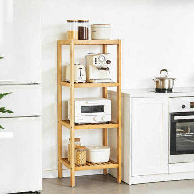 4-Tier Bamboo Shelf, Narrow Plant Stand, Slatted Towel Rack, Natural Wood, for Bathroom, Natural