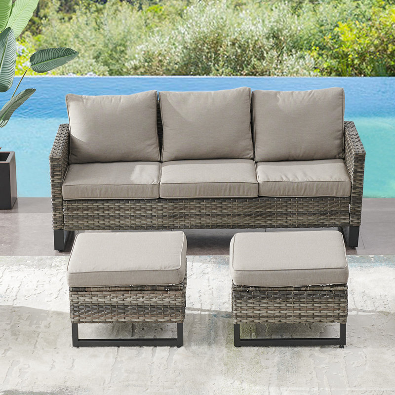 Brittane 74'' Wide Straight Wicker Patio Sofa with Cushions, Gray