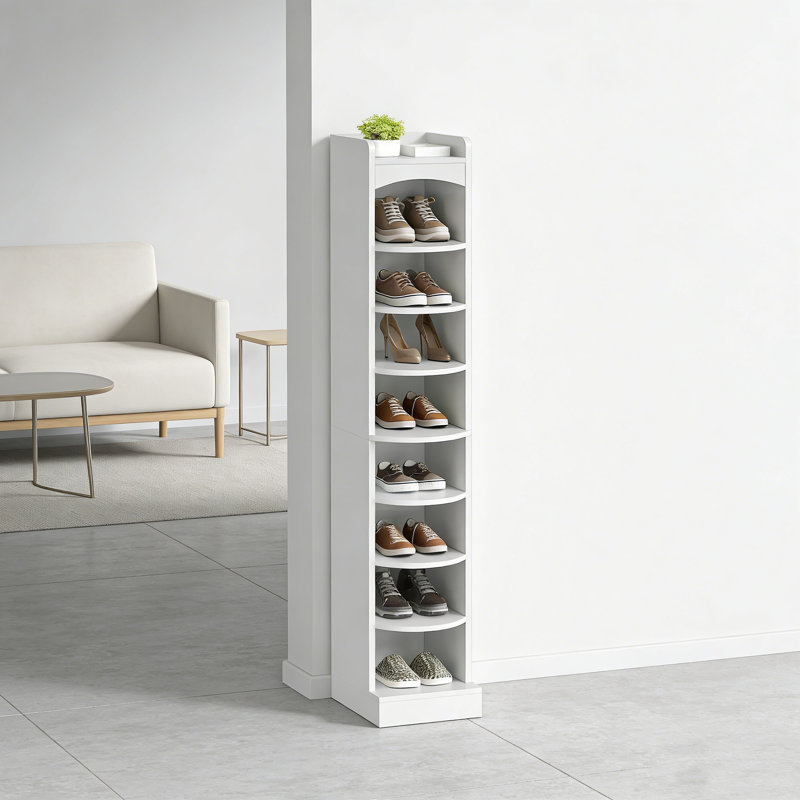 Slim Wooden 9-Tier Shoe Rack, White