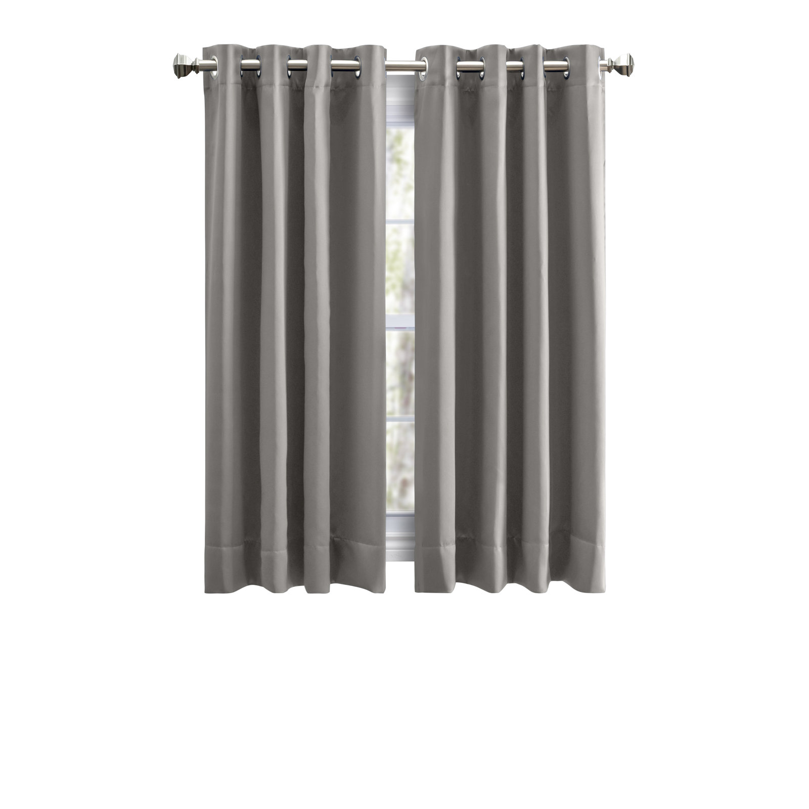 Ardelle Blackout Polyester Curtain, Gray with Brushed Nickel Grommets., 56" W x 36" L