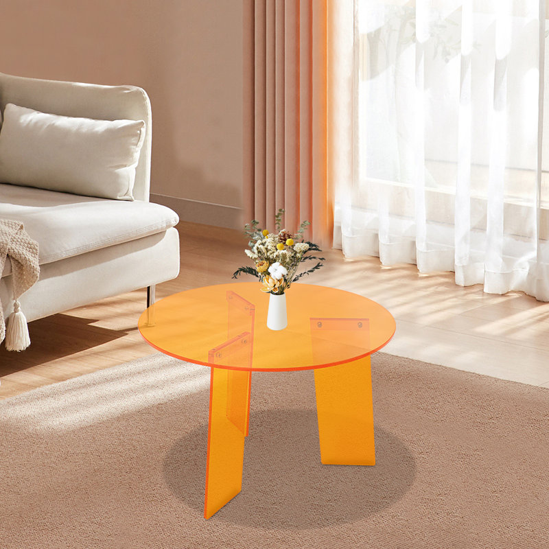 23.6" Modern Round Acrylic Coffee Table Side Table, Orange