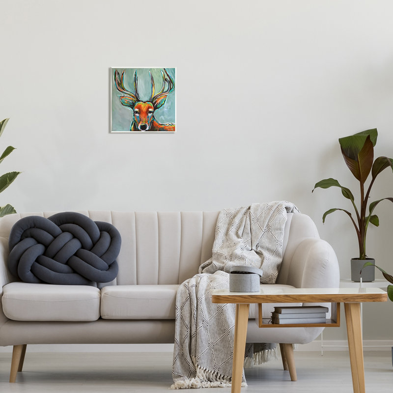 Cerf urbain moderne - peinture, Bois, H 12 po x l 12 po x P 0,5 po