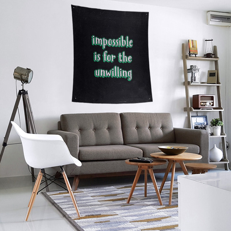 Tapisserie tableau noir quote not impossible quot, H 104 po x l 88 po, Vert