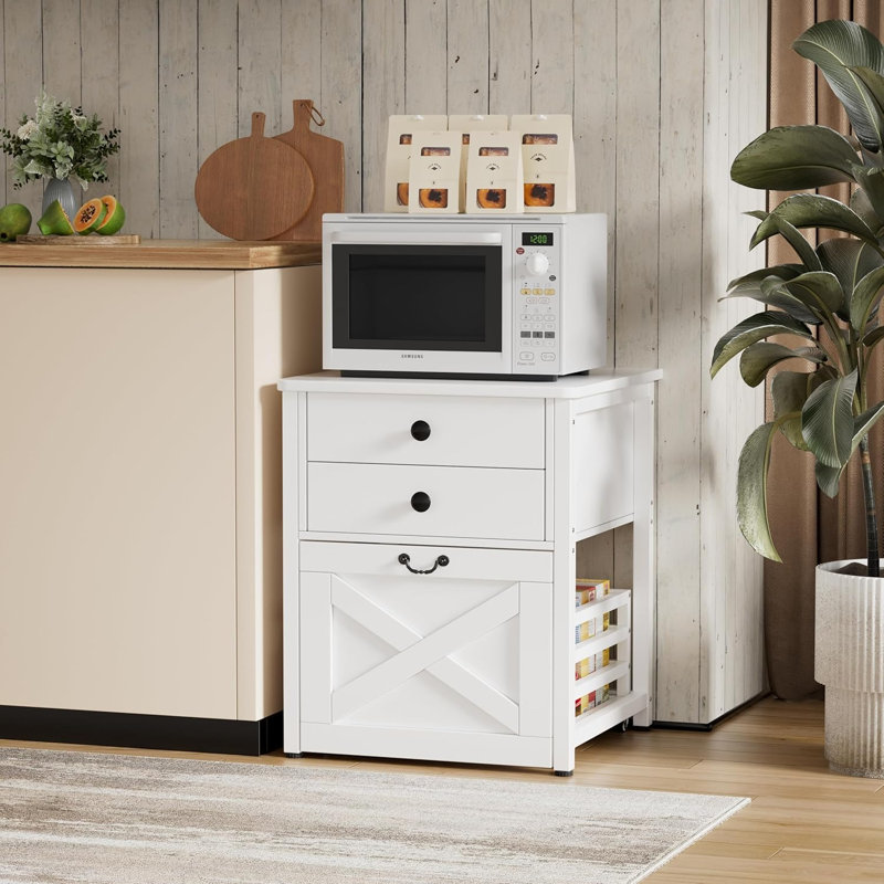 Mini-support de réfrigérateur avec panier de tiroir de rangement, mini-chariot mobile de 22 po avec tablette et armoire roulante, capacité de table de 220 lb pour le dortoir, appartement, bureau, chambre à coucher, blanc