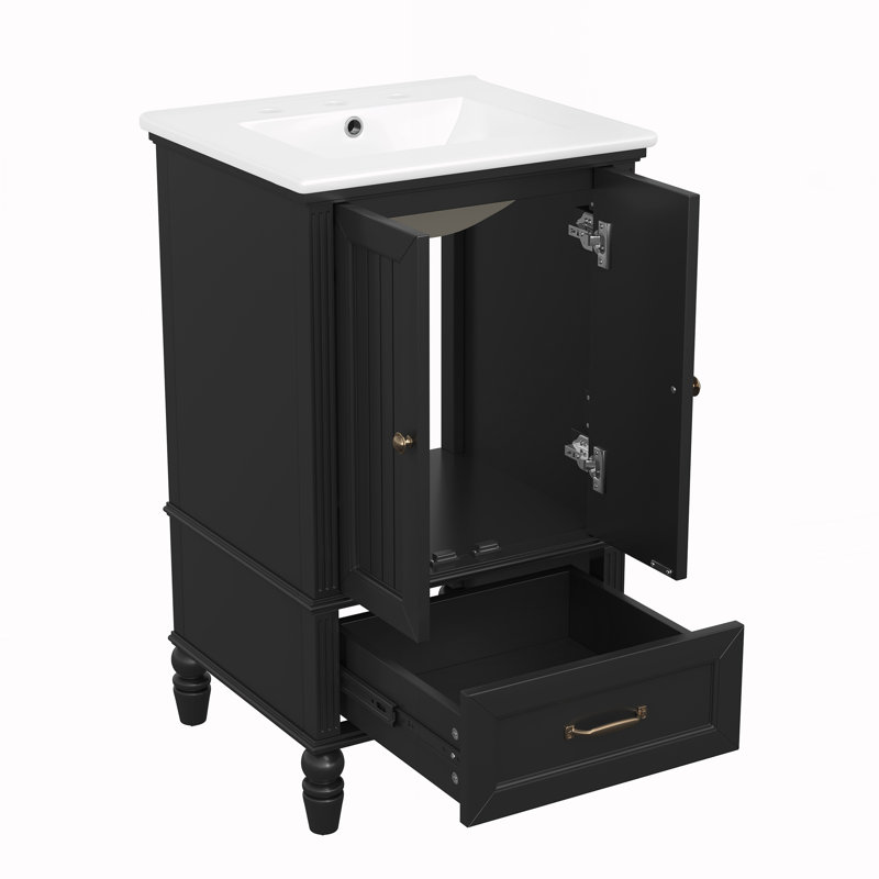 Bathroom Cabinet With Two Doors, Black, Gold