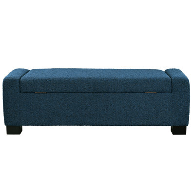 Banc en tissu doux texturé bleu de 50,75 po de largeur avec couvercle à charnières, convenant aux repose-pieds de chambre à coucher avec rangement et sièges rembourrés