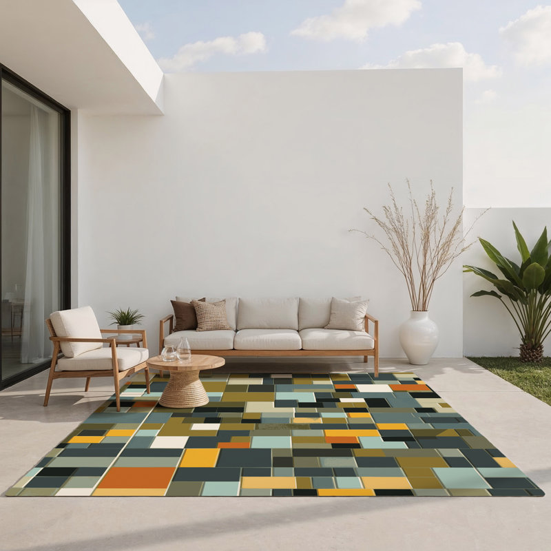 Tapis intérieur et extérieur Earthly Cubes, Rectangle 1 pi 6 po x 2 pi 6 po