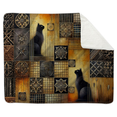 Two Black Cats Beach Large Sherpa Blanket