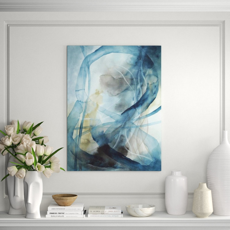 Blue Ribbons I Painting by Janice Sadler, Image Brush Gel, 32" H x 24" W