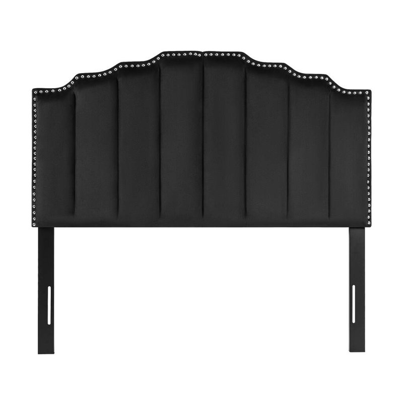 Tête de lit Queen rembourrée en velours noir, Noir