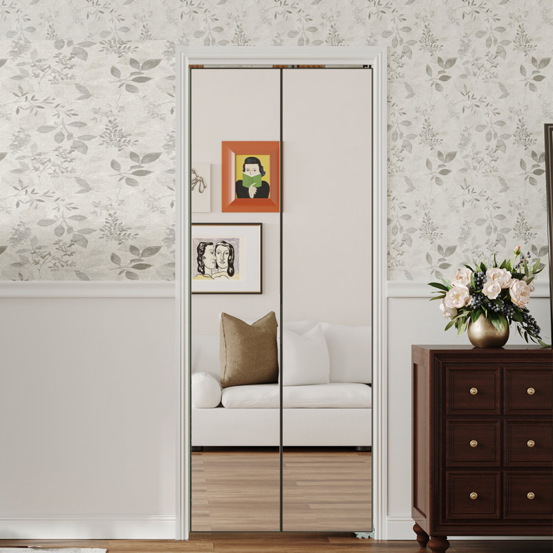 Porte pliante - 1 porte pliante en aluminium à surface en miroir avec quincaillerie incluse, Noir, 24 po x 80 po