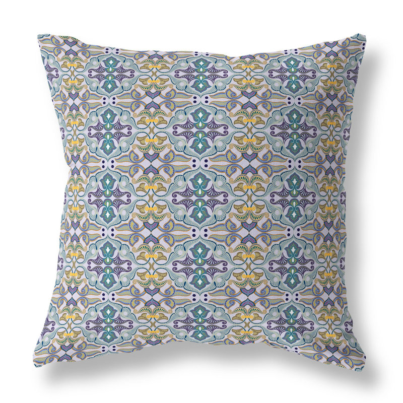 Coussin décoratif floral intérieur / extérieur Floral Elegance, Bleu/jaune, H 16 po x l 16 po