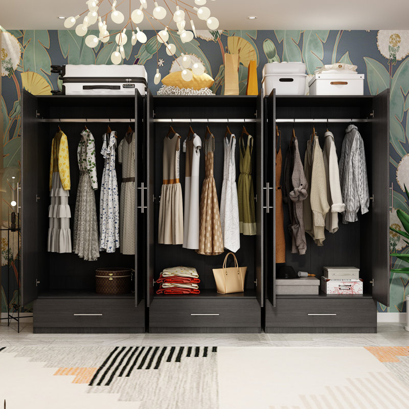 94.5'' Wide 6 Doors Wardrobe Armoire With 3 Drawers, Black