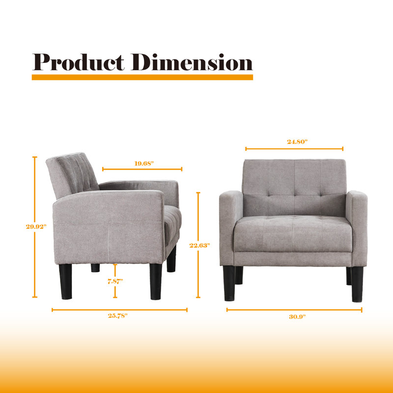 Tufted Accent Living Room Armchair, Light Gray Polyester