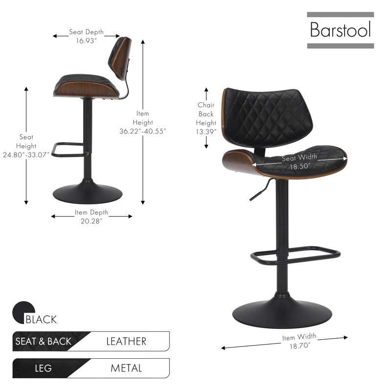 Tabouret de bar réglable en hauteur Dudley, Noir, noir, noir, noir