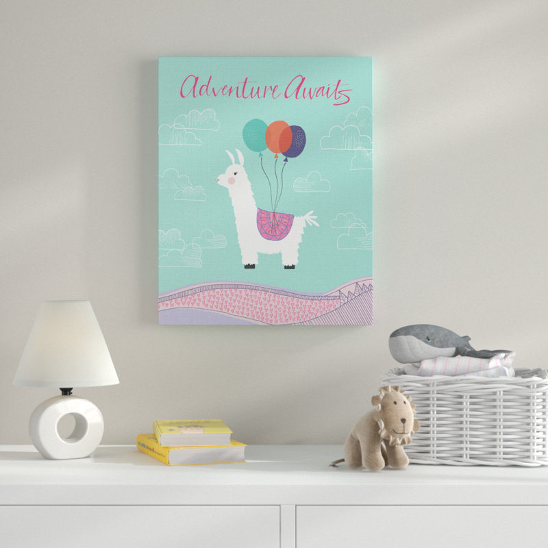 «Adventure Awaits Llama with Ballons» de Severus, impression, Toile tendue, H 20 po x l 16 po x P 1,5 po