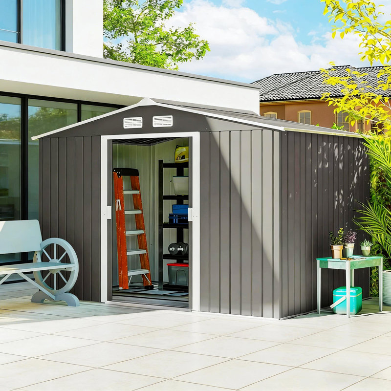 Remise de jardin en métal, remise extérieure, H 75,5 po x l 109 po x P 76,8 po, Gris clair