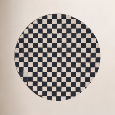 Freesia Black Beige Hand-Tufted Checkered Rug