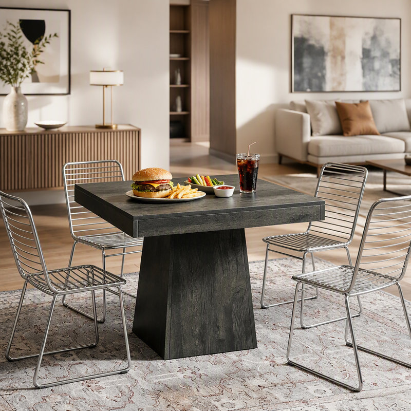 Chating Table,Kitchen Table,Square Dining Table,Small Conference Table, Dark Gray
