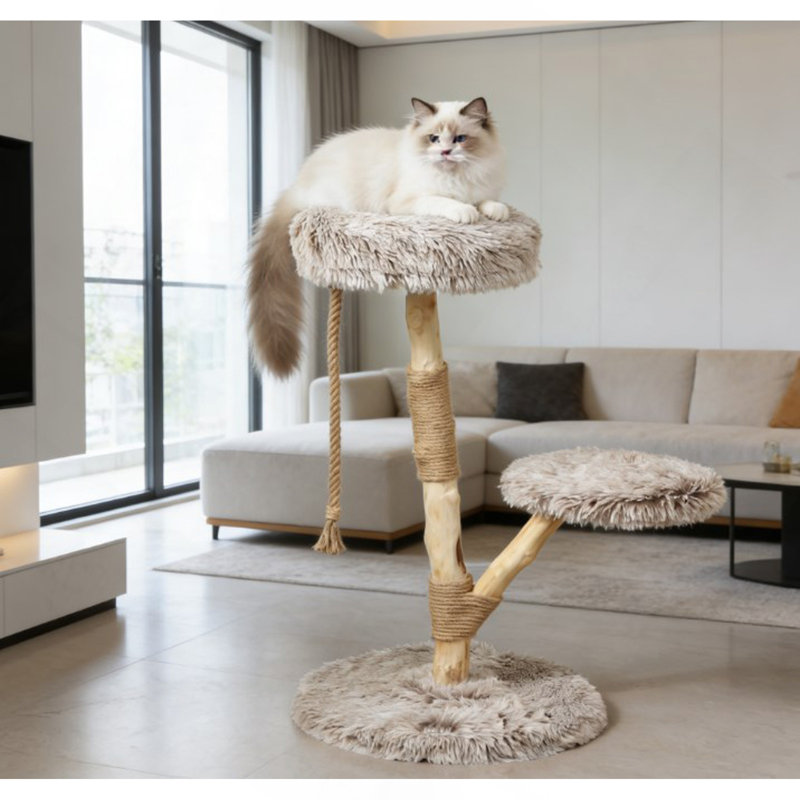 Arbre à chat en bois pour chats d'intérieur avec poteaux à griffer