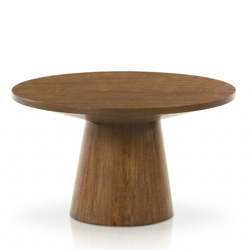 Table basse Astromeritis avec piédestal en forme de cône, Brown Wood, 29" W x 29" D