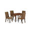 L'ensemble de table de cuisine 5 pièces pour 4 personnes comprend une table de salle à manger rectangulaire avec rallonge papillon et 4 chaises parsons en lin et en lin brun, acajou-192963013-192963011