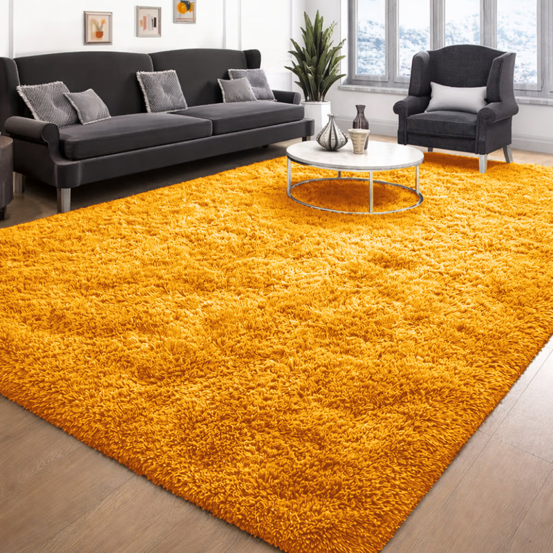Solid Colour Shag 140cm X 200cm Area Rug, OCHRE