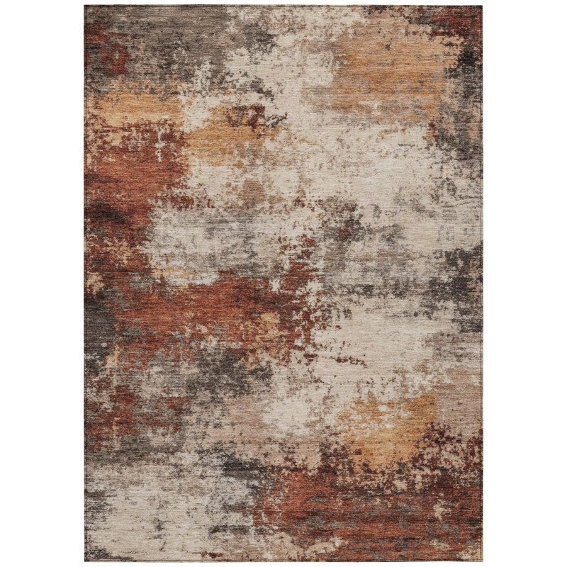 Machine Washable Indoor/Outdoor Xhevrie Paprika Rug, Rectangle 8' x 10'
