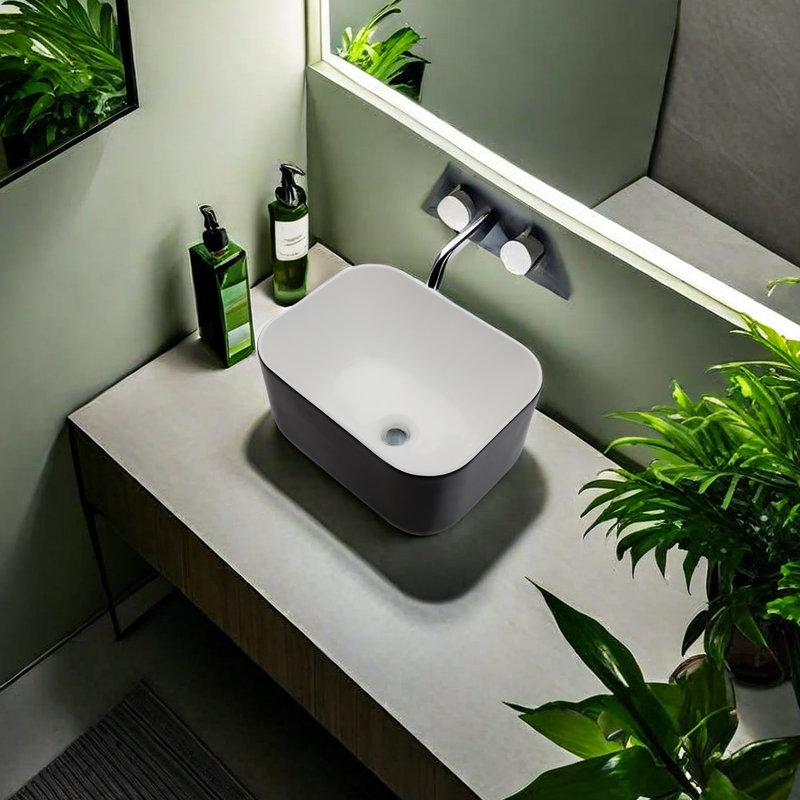 Lavabo de salle de bain rectangulaire en céramique 12 po APRESSHUI, Noir
