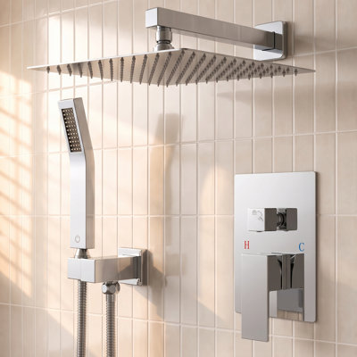 FORIOUS 12-Inch Rainfall Shower System with Handheld Spray and Pressure-Balanced Rough-In Valve, 1.8 GPM